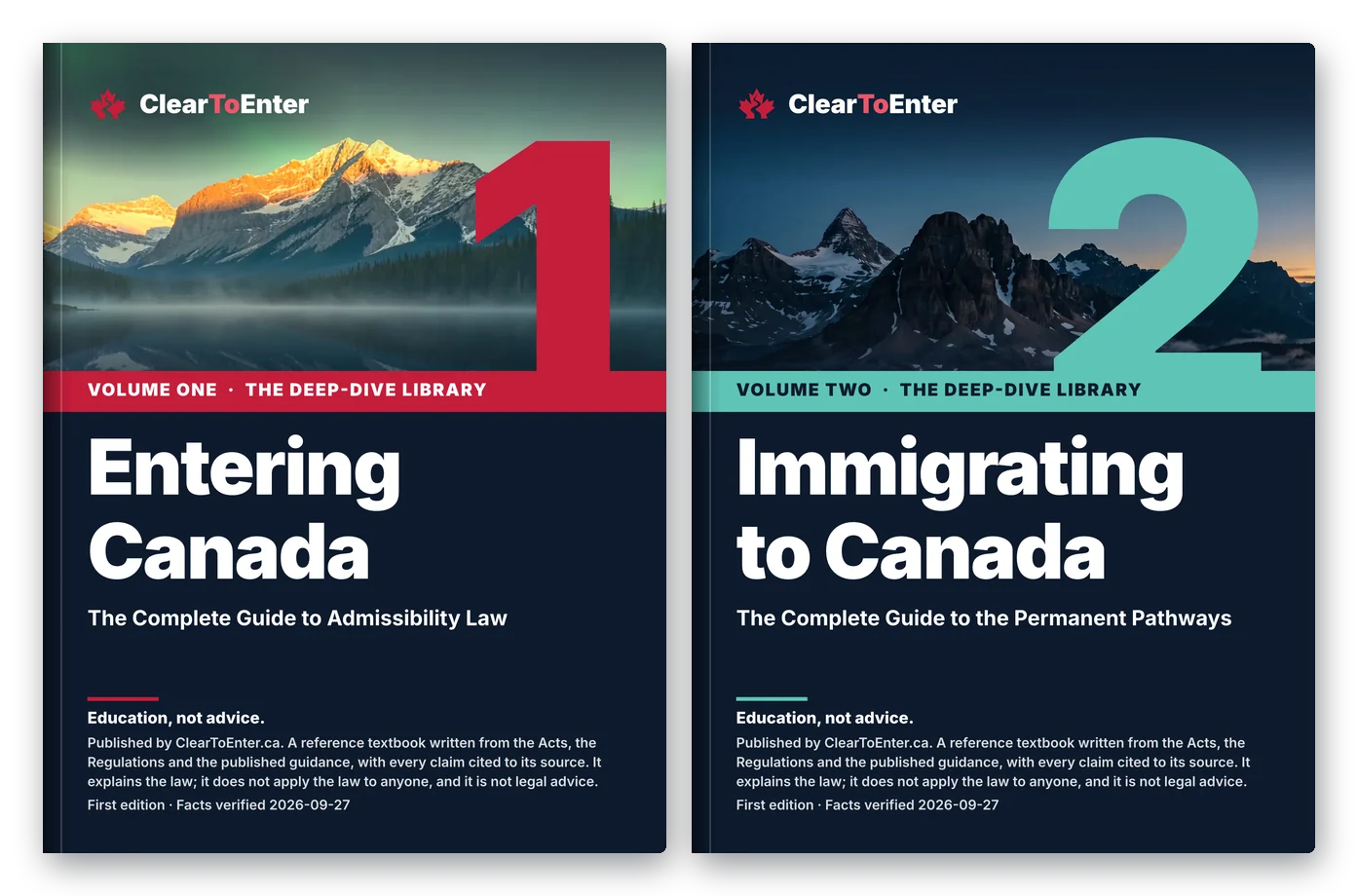 The covers of both volumes: Entering Canada and Immigrating to Canada