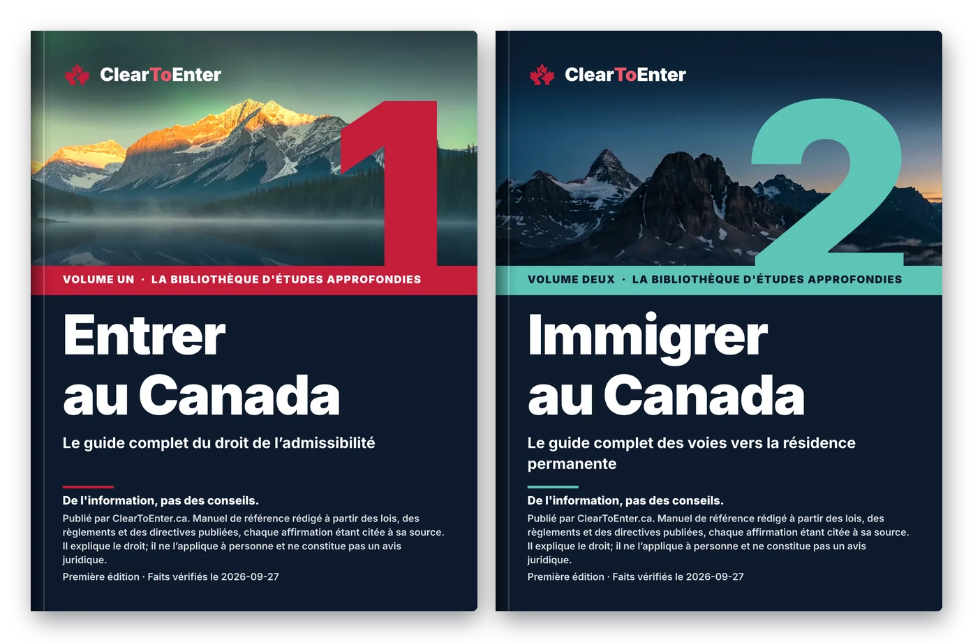 Les couvertures des deux volumes : Entrer au Canada et Immigrer au Canada